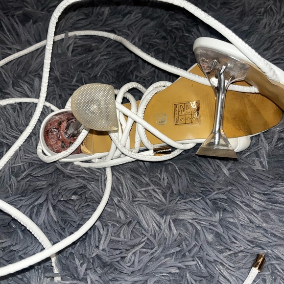 White Ankle Tie Heels - Picture 5 of 6